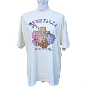 Nashville Graphic Tee Country Music Size XL Off White Belton Single Stitch Vtg